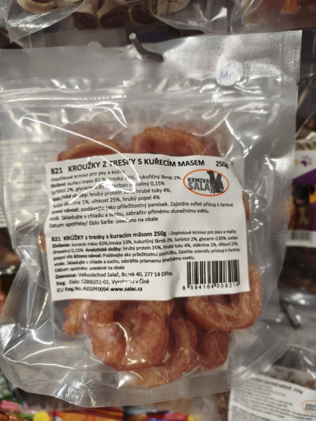 Kroužky z tresky obalený kuřecím mase  250g
