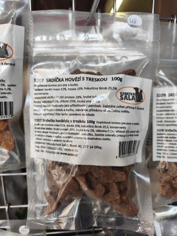 Srdíčka hovězí s treskou 100G